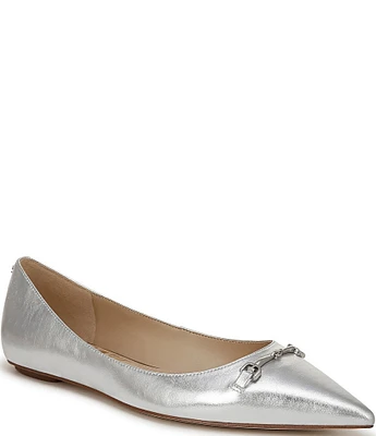 Sam Edelman Nori Metallic Leather Bit Buckle Pointed Toe Flats