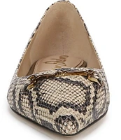 Sam Edelman Nori Snake Print Leather Bit Buckle Pointed Toe Flats