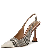 Sam Edelman Odette Plaid Fabric and Patent Cap Toe Slingback Pumps