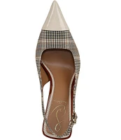 Sam Edelman Odette Plaid Fabric and Patent Cap Toe Slingback Pumps