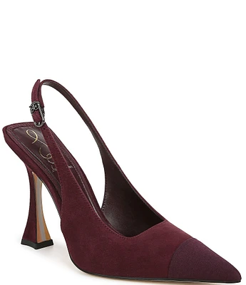 Sam Edelman Odette Suede and Fabric Cap Toe Slingback Pumps