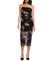 Sam Edelman Oversize Floral Sequin Strapless Sleeveless Embroidered Detail Sheath Dress