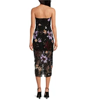 Sam Edelman Oversize Floral Sequin Strapless Sleeveless Embroidered Detail Sheath Dress