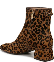 Sam Edelman Paige Leopard Print Calf Hair Leather Square Toe Dress Booties