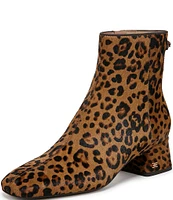 Sam Edelman Paige Leopard Print Calf Hair Leather Square Toe Dress Booties