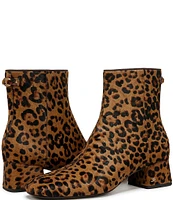 Sam Edelman Paige Leopard Print Calf Hair Leather Square Toe Dress Booties