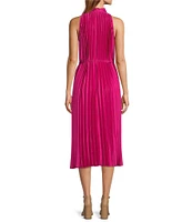 Sam Edelman Pleated Mock Neck Sleeveless Tie Waist Midi Dress