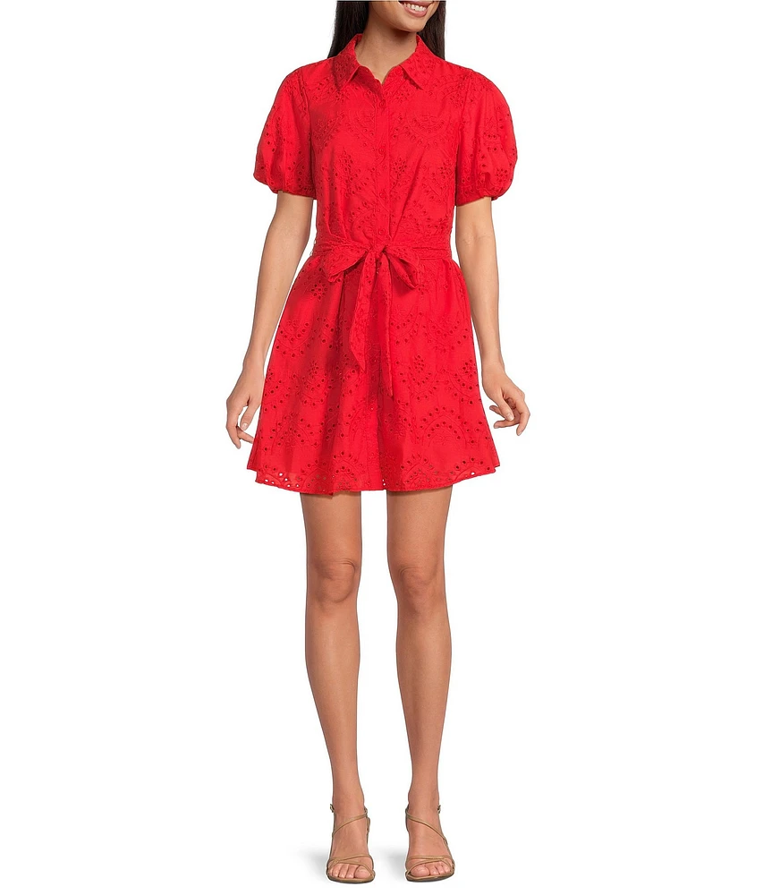 Sam Edelman Puff Sleeve Eyelet Button Front Shirt Dress