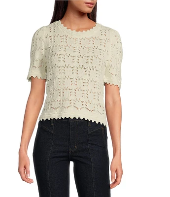 Sam Edelman Robyn Crew Neckline Short Sleeve Scallop Trim Top