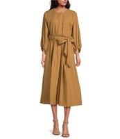 Sam Edelman Ronan Crew Neckline 3/4 Puff Sleeve Tie Waist Midi Dress