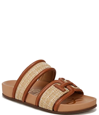 Sam Edelman Rowan Leather and Woven Raffia Slide Sandals