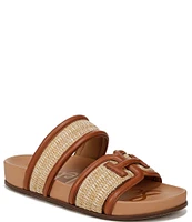 Sam Edelman Rowan Leather and Woven Raffia Slide Sandals