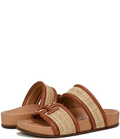 Sam Edelman Rowan Leather and Woven Raffia Slide Sandals