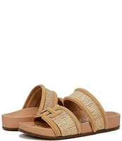 Sam Edelman Rowan Suede Double Banded Raffia Logo Detail Slide Sandals