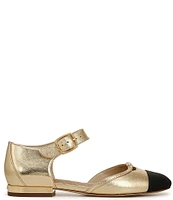 Sam Edelman Rylie Metallic Leather Fabric Cap Toe Buckle Mary Jane Flats