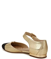 Sam Edelman Rylie Metallic Leather Fabric Cap Toe Buckle Mary Jane Flats