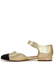 Sam Edelman Rylie Metallic Leather Fabric Cap Toe Buckle Mary Jane Flats