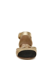 Sam Edelman Rylie Metallic Leather Fabric Cap Toe Buckle Mary Jane Flats