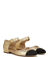 Sam Edelman Rylie Metallic Leather Fabric Cap Toe Buckle Mary Jane Flats