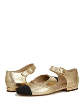 Sam Edelman Rylie Metallic Leather Fabric Cap Toe Buckle Mary Jane Flats