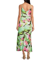 Sam Edelman Sleeveless V-Neck Palm Royal Floral Print Fit And Flare Maxi Dress