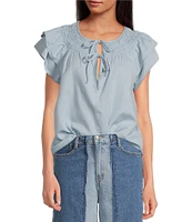 Sam Edelman Tabitha Split V-Neck Short Ruffle Sleeve Top