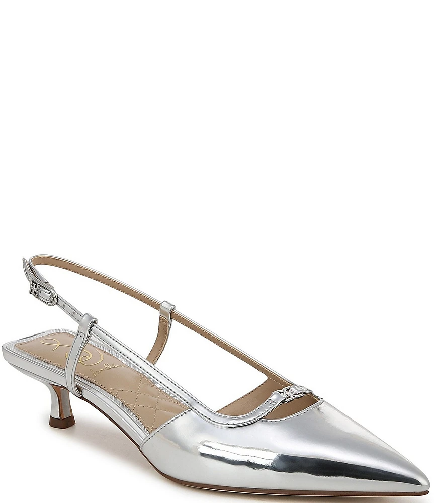 Sam Edelman Toni Mirror Metallic Kitten Heel Slingback Logo Detailed Pumps