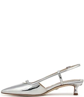 Sam Edelman Toni Mirror Metallic Kitten Heel Slingback Logo Detailed Pumps