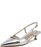 Sam Edelman Toni Mirror Metallic Kitten Heel Slingback Logo Detailed Pumps