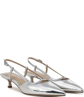 Sam Edelman Toni Mirror Metallic Kitten Heel Slingback Logo Detailed Pumps