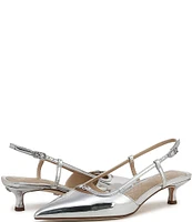 Sam Edelman Toni Mirror Metallic Kitten Heel Slingback Logo Detailed Pumps