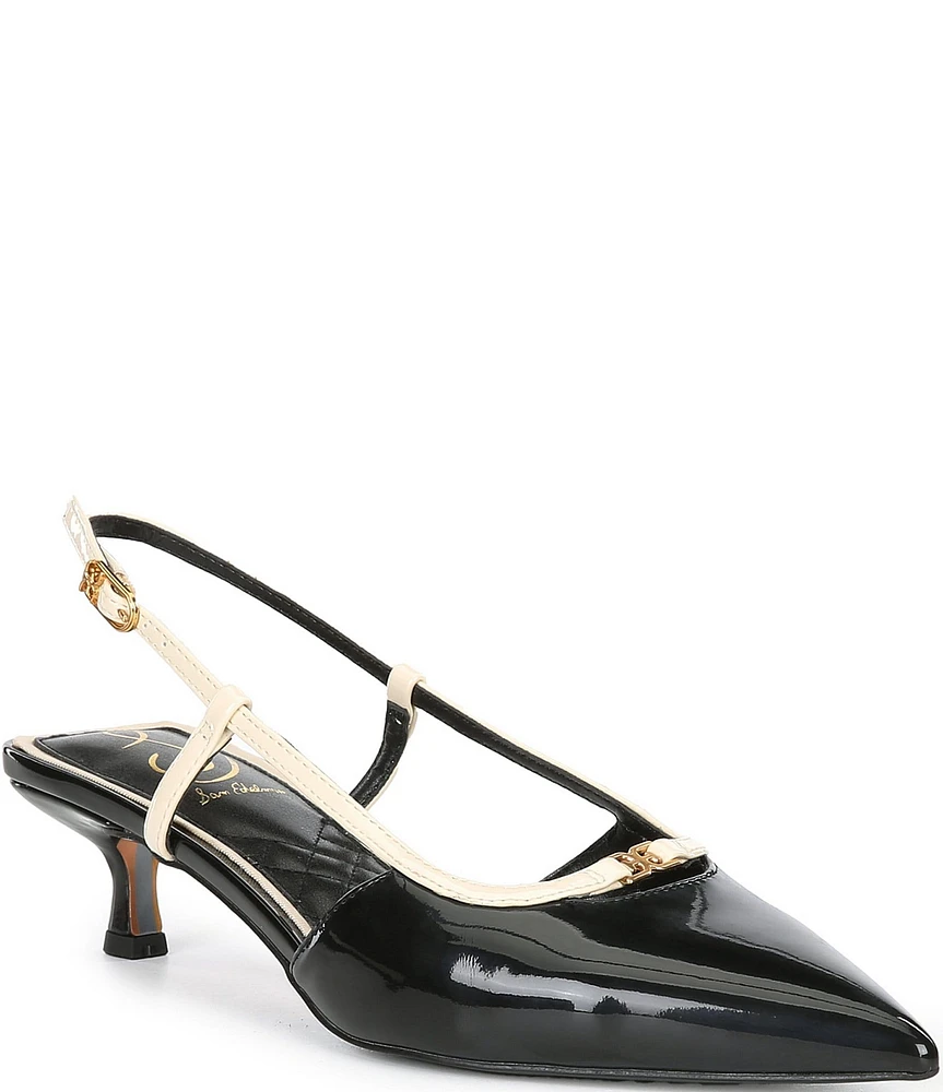 Sam Edelman Toni Patent Kitten Heel Slingback Logo Detailed Pumps