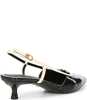 Sam Edelman Toni Patent Kitten Heel Slingback Logo Detailed Pumps