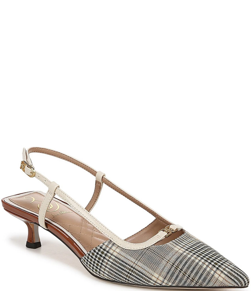 Sam Edelman Toni Plaid Kitten Heel Slingback Logo Detailed Pumps