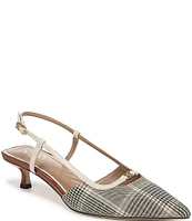 Sam Edelman Toni Plaid Kitten Heel Slingback Logo Detailed Pumps