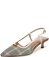 Sam Edelman Toni Plaid Kitten Heel Slingback Logo Detailed Pumps