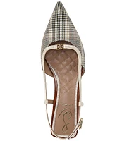 Sam Edelman Toni Plaid Kitten Heel Slingback Logo Detailed Pumps