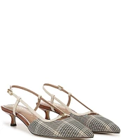 Sam Edelman Toni Plaid Kitten Heel Slingback Logo Detailed Pumps