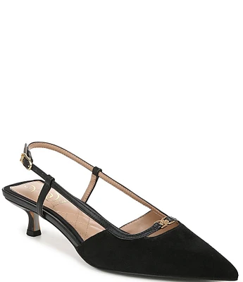 Sam Edelman Toni Suede Kitten Heel Slingback Logo Detailed Pumps