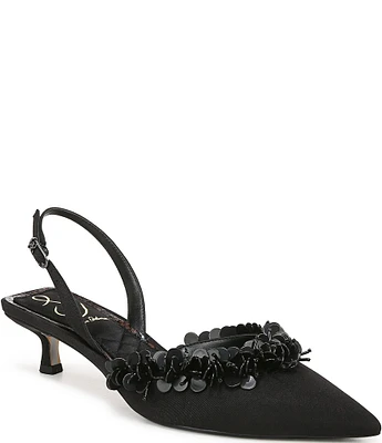 Sam Edelman Trent Fabric Beaded Kitten Heel Slingback Pumps