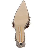 Sam Edelman Trent Herringbone Beaded Kitten Heel Slingback Pumps