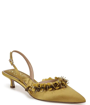 Sam Edelman Trent Satin Beaded Kitten Heel Slingback Pumps