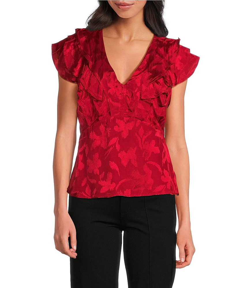 Sam Edelman V-Neck Ruffle Sleeveless Blouse