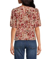 Sam Edelman V-Neck Short Sleeve Shirred Shirt