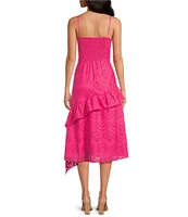 Sam Edelman V-Neck Sleeveless Asymmetrical Tiered Ruffle Eyelet Midi Dress