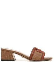 Sam Edelman Waylon Leather and Raffia Double E Detail Slide Sandals