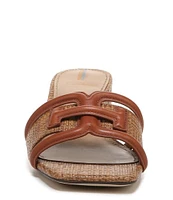 Sam Edelman Waylon Leather and Raffia Double E Detail Slide Sandals