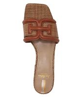 Sam Edelman Waylon Leather and Raffia Double E Detail Slide Sandals