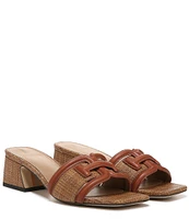 Sam Edelman Waylon Leather and Raffia Double E Detail Slide Sandals