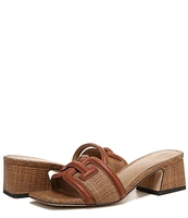 Sam Edelman Waylon Leather and Raffia Double E Detail Slide Sandals